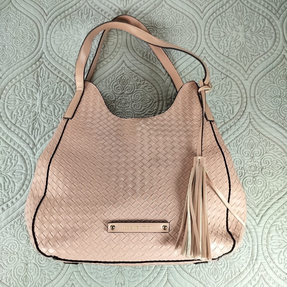 Adrienne‎ Vittadini Woven Four Poster Satchel Pastel Petal Pink Vegan Leather